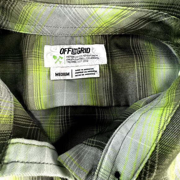 OFF the Grid Women's Bailey Technical Flannel Shirt Medium Lime Green Gray Plaid - Picture 2 of 13
